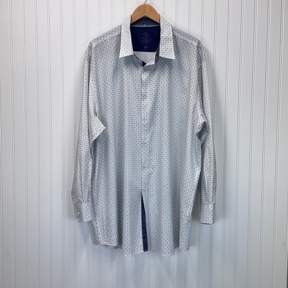 Con.Struct Other - ConStruct Dress Shirt Men 2XLT White Blue Geometric Performance Stretch Slim Fit
